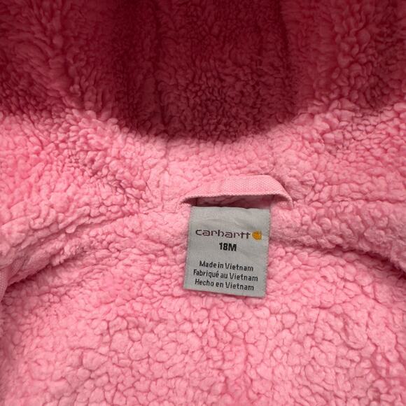 Carhartt Toddler Girls 18M Duck Canvas Jacket Sherpa Lined Hooded Insulated Pink - Picture 10 of 11